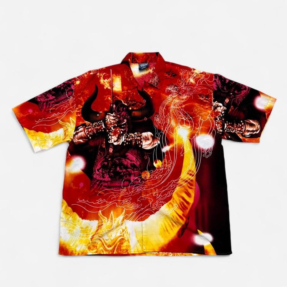 Urban Edge Y2K 2000s Grunge Skater Style Dragon Graphic Print Polyester shirt M